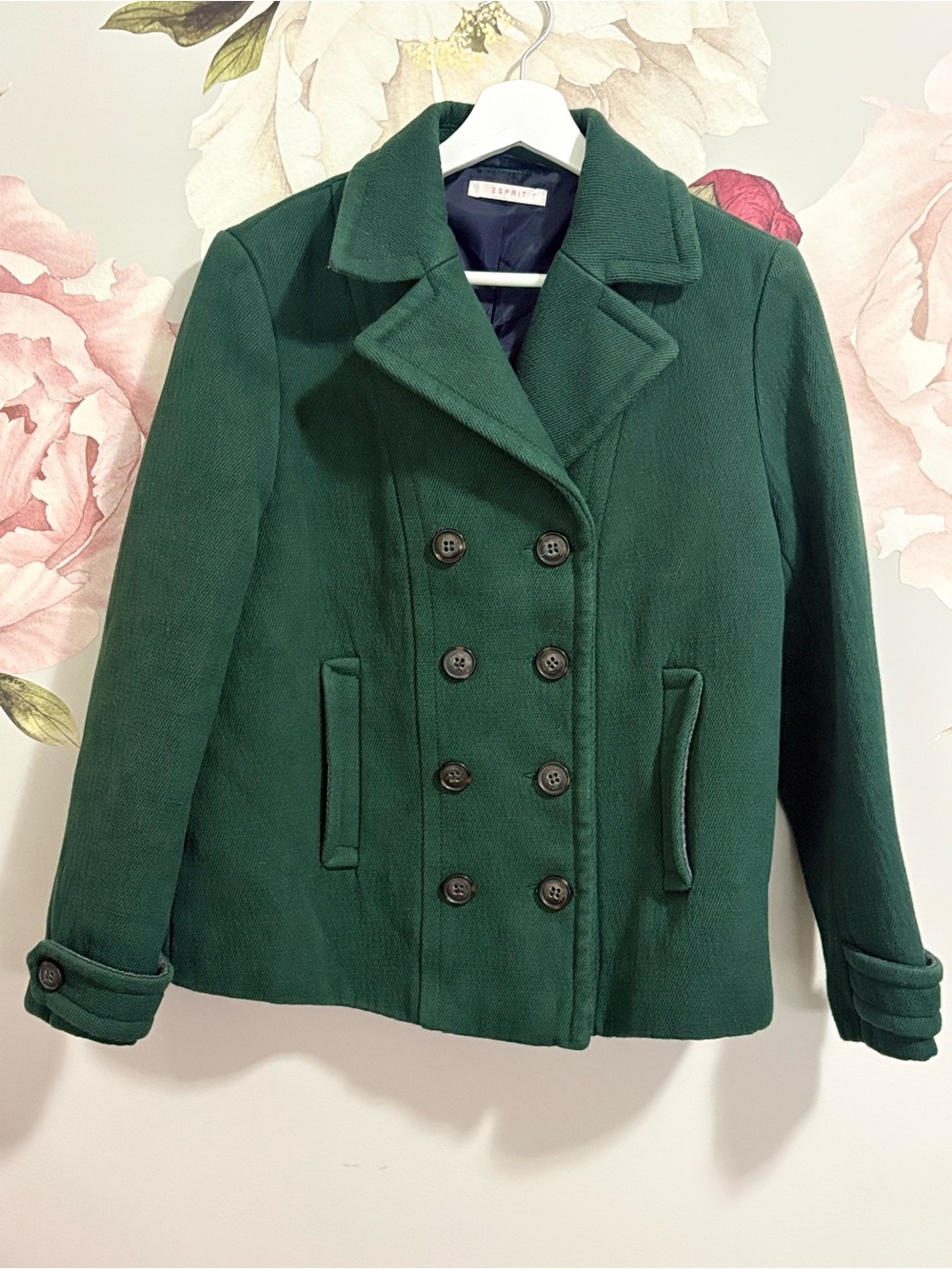 Esprit Double-Breasted Forest Green Peacoat